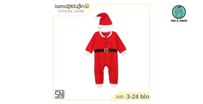 I am Cotton Long Romper Red Santa Claus 