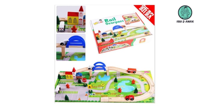 Rail Overpass Track Race Wooden Toys 