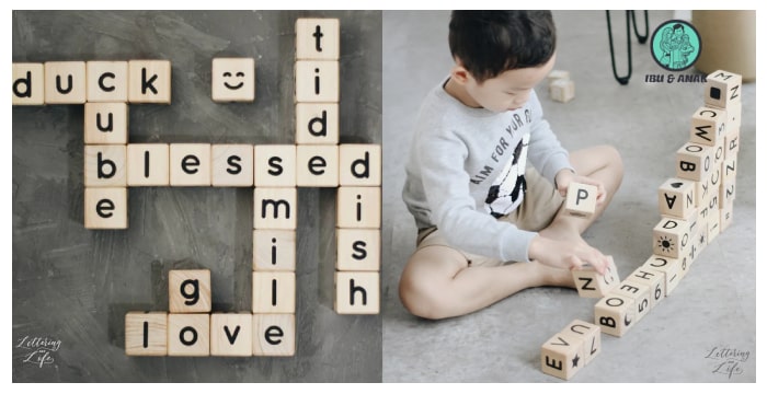Black Alphabet and Number Wooden Blocks